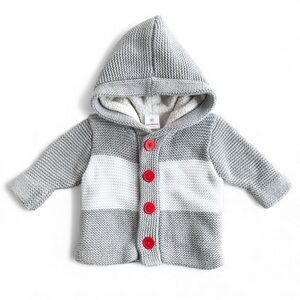 Hanna Andersson Sherpa Knit Hoodie Cardigan Jacket – Gray Stripe 3-6m (60 cm)